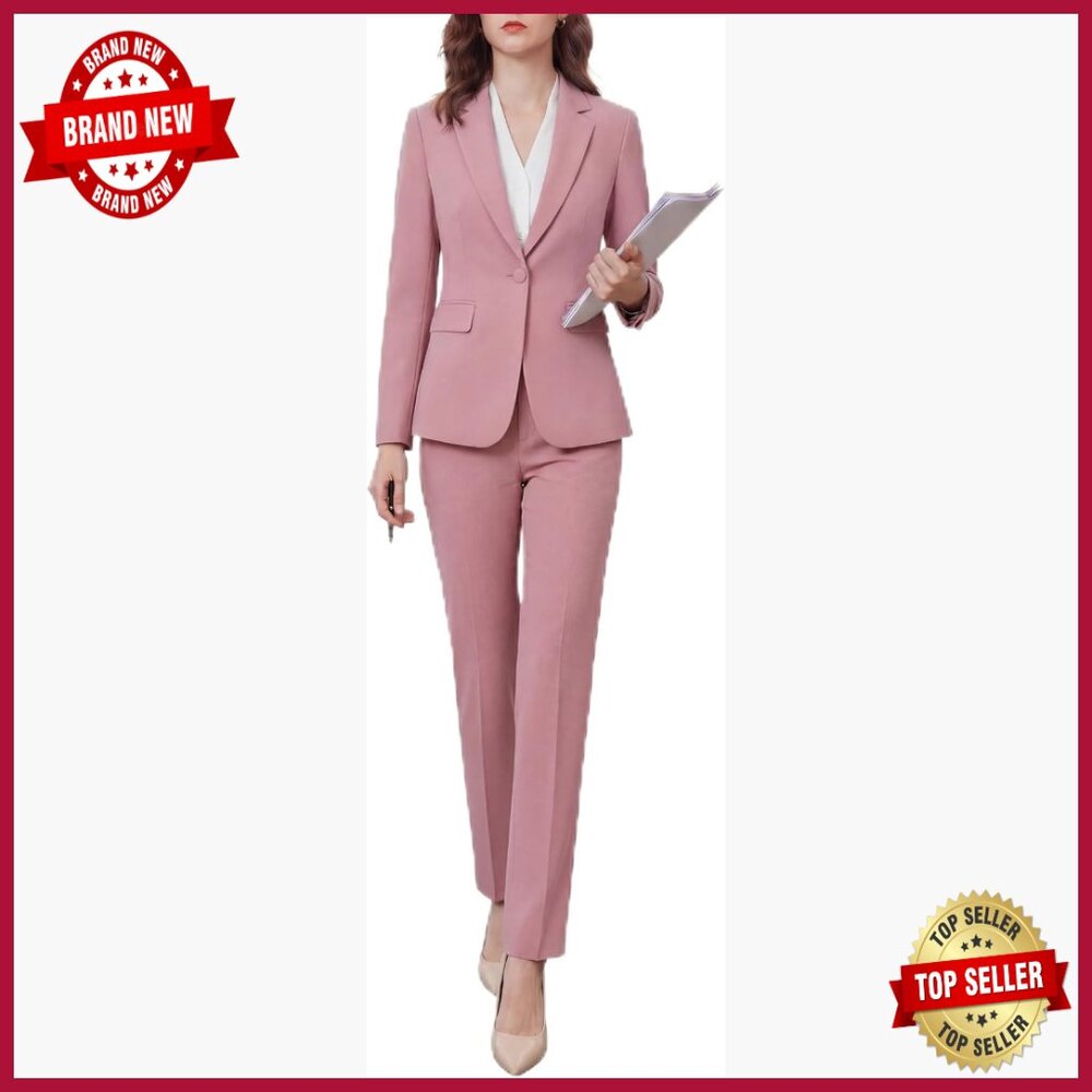 Wrinkle-Free Blazer Pantsuit Set Professional Work Office Formal Casual